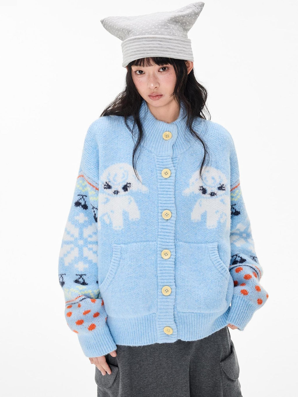 EZEK Fair Isle Jacquard Button Loose Women's Wool Cardigans