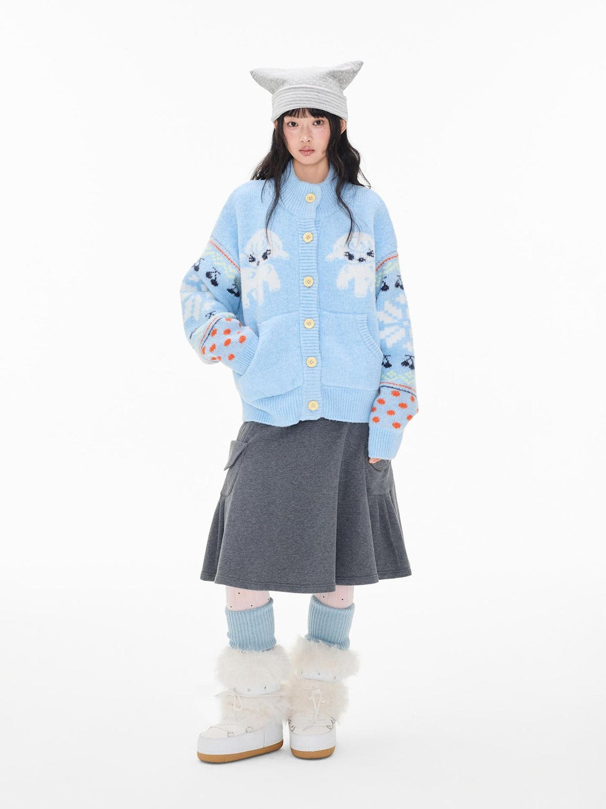 EZEK Fair Isle Jacquard Button Loose Women's Wool Cardigans