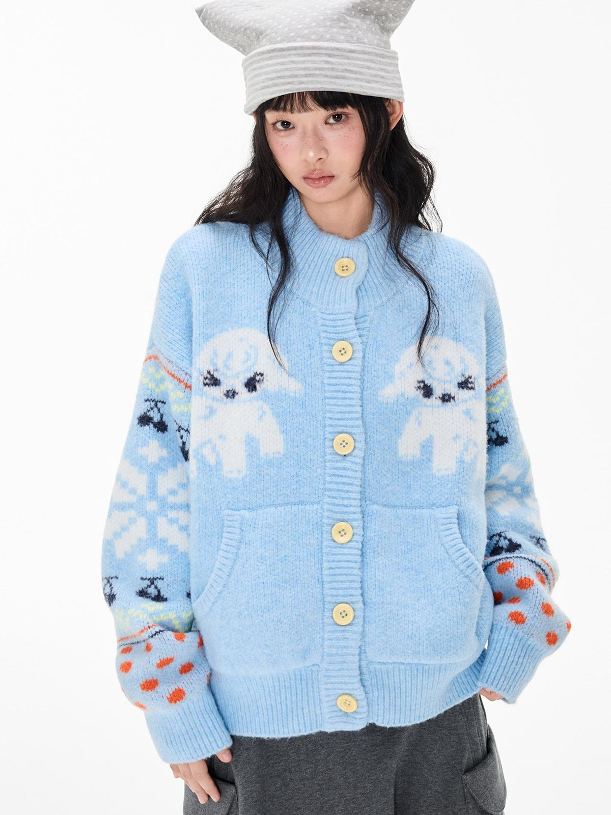 EZEK Fair Isle Jacquard Button Loose Women's Wool Cardigans