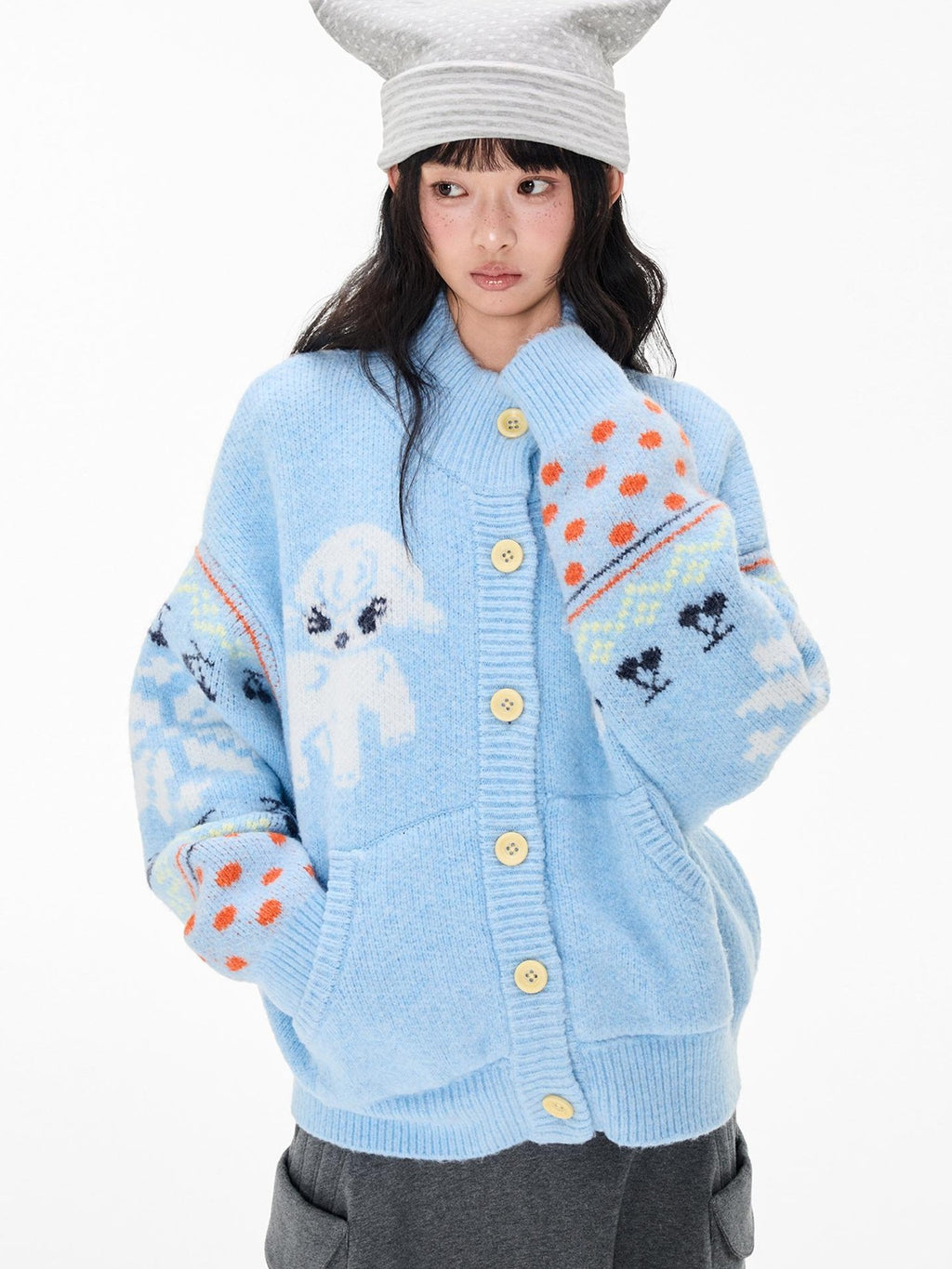 EZEK Fair Isle Jacquard Button Loose Women's Wool Cardigans