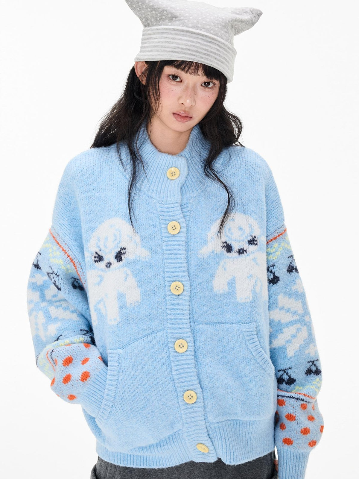EZEK Fair Isle Jacquard Button Loose Women's Wool Cardigans