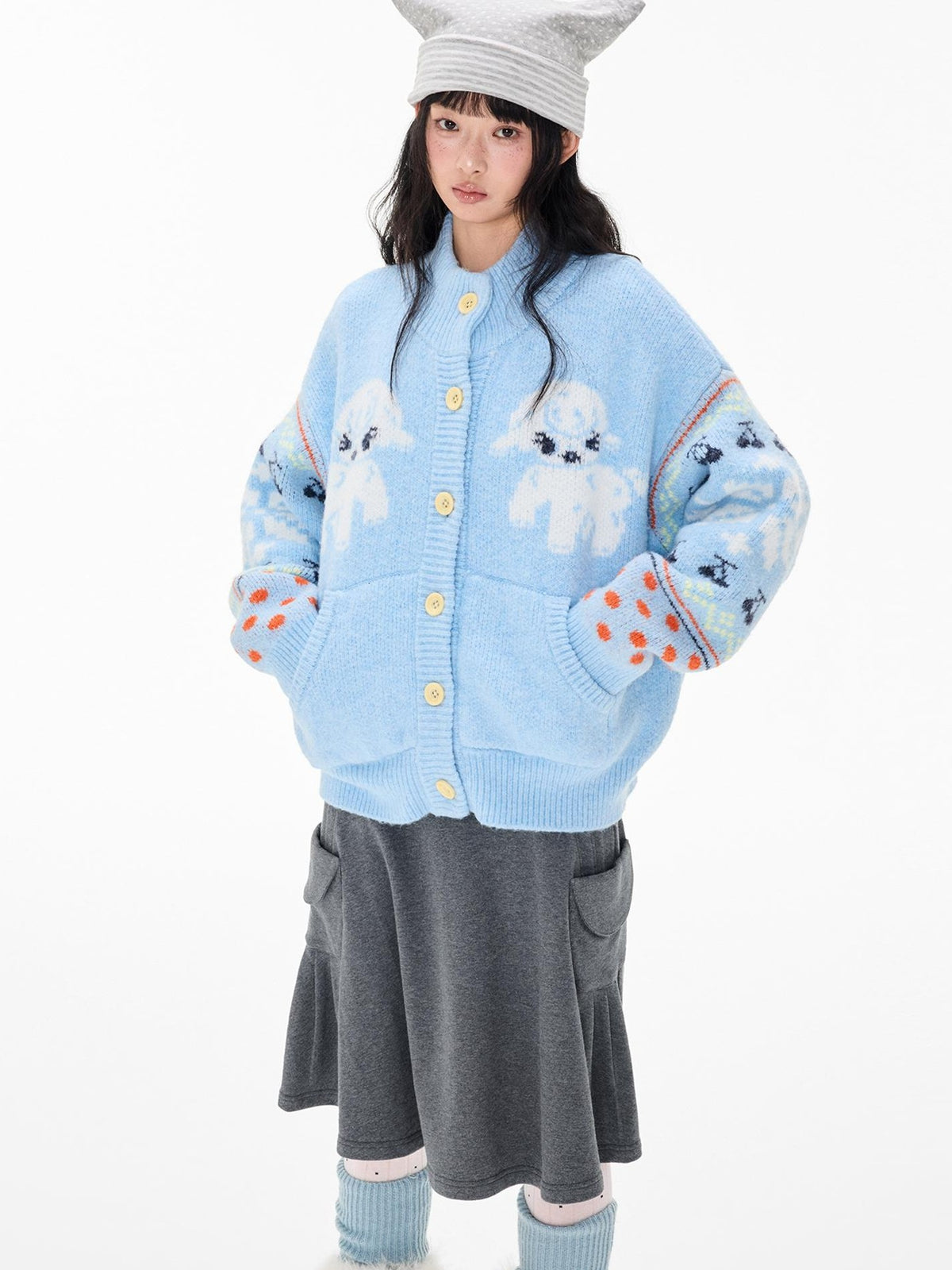 EZEK Fair Isle Jacquard Button Loose Women's Wool Cardigans