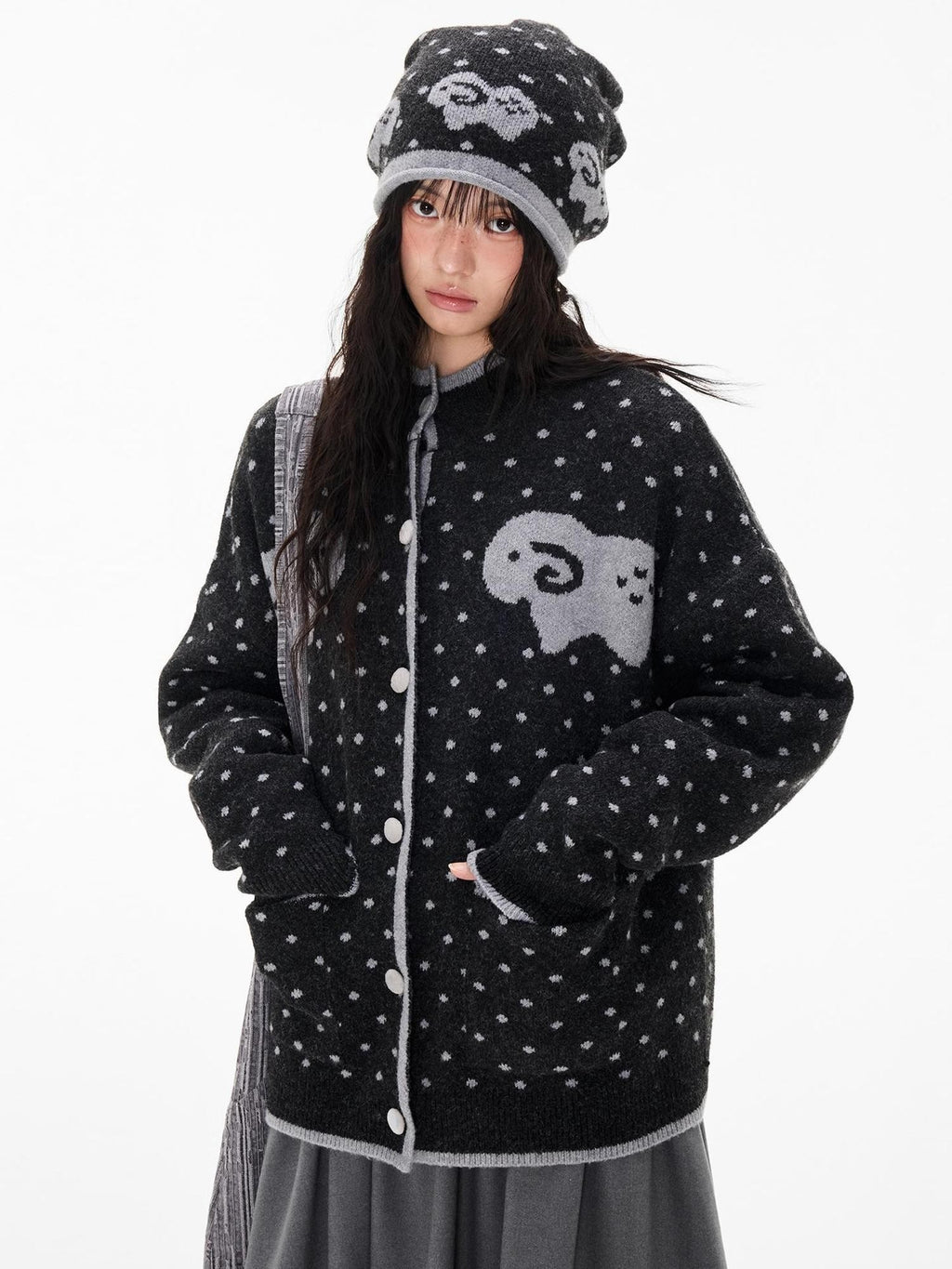 EZEK Fair Isle Polka Dot Jacquard Contrast Color Knit Women's Cardigans