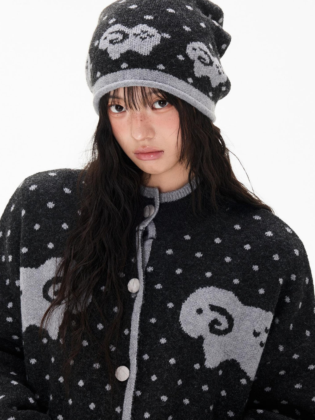 EZEK Fair Isle Polka Dot Jacquard Contrast Color Knit Women's Cardigans