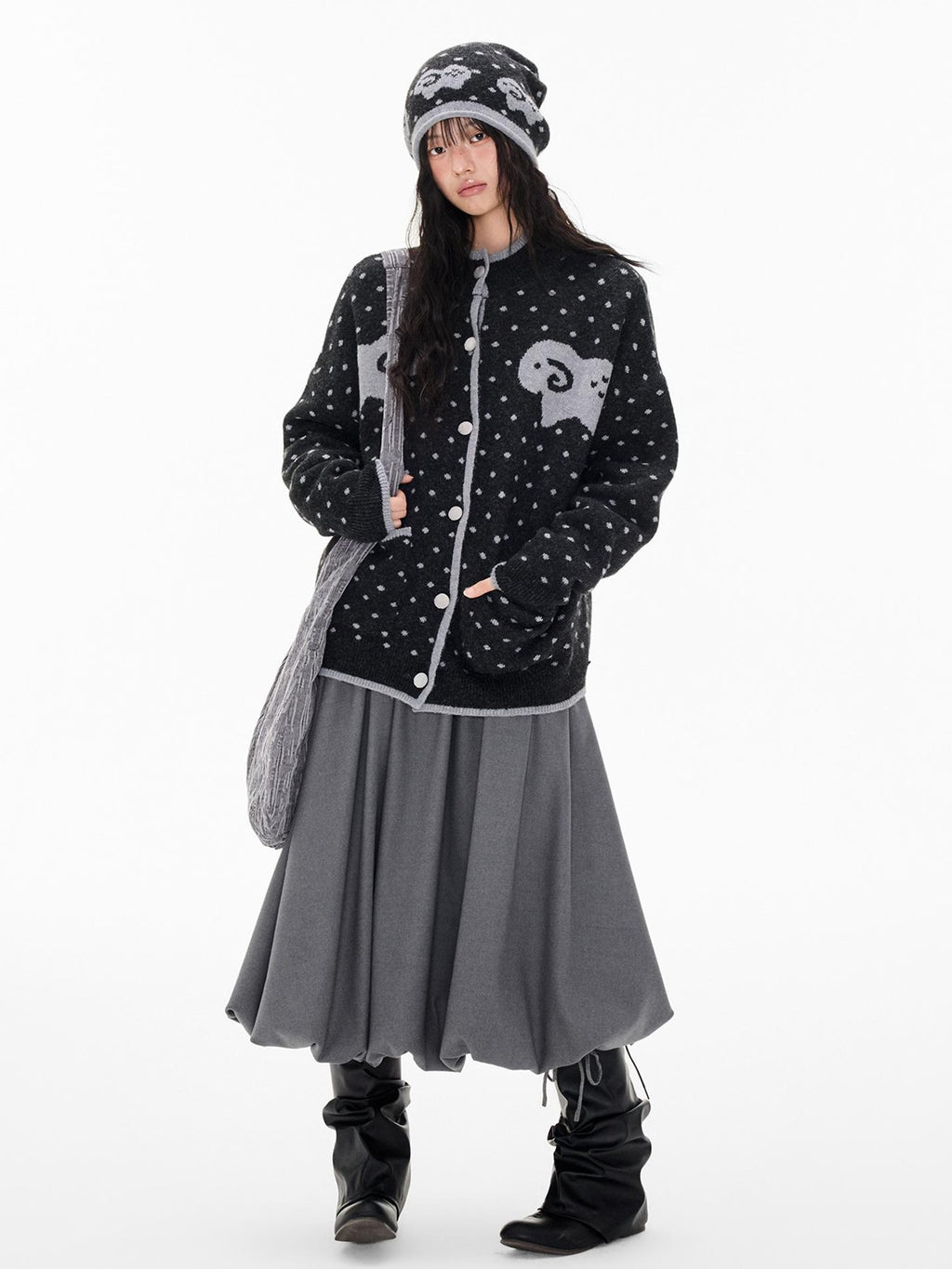 EZEK Fair Isle Polka Dot Jacquard Contrast Color Knit Women's Cardigans