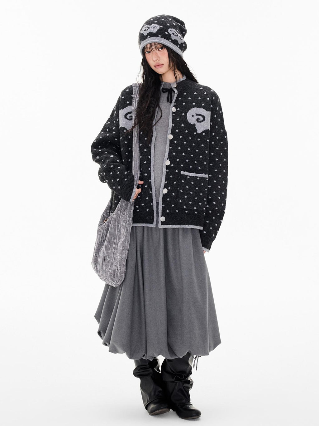 EZEK Fair Isle Polka Dot Jacquard Contrast Color Knit Women's Cardigans