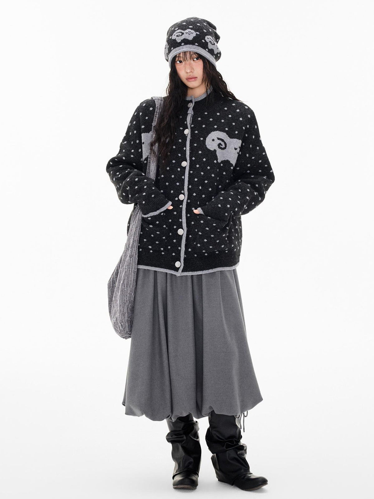 EZEK Fair Isle Polka Dot Jacquard Contrast Color Knit Women's Cardigans