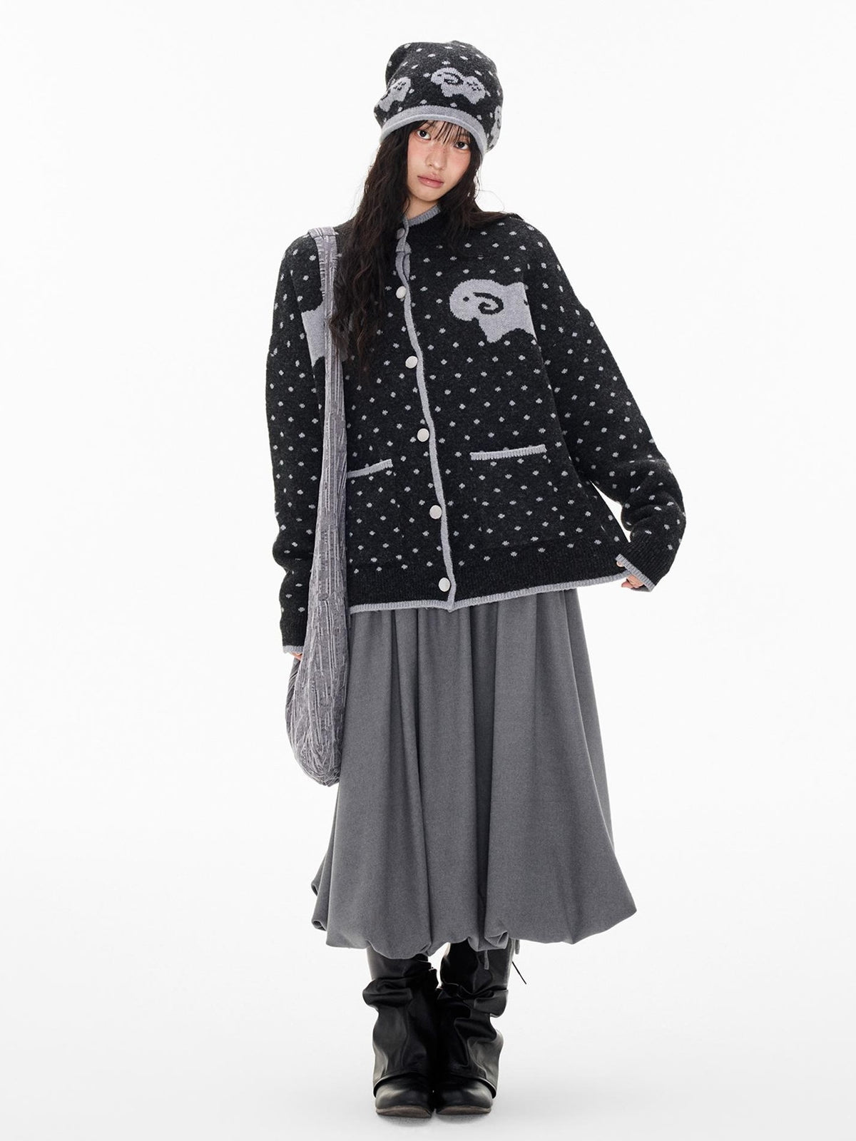 EZEK Fair Isle Polka Dot Jacquard Contrast Color Knit Women's Cardigans