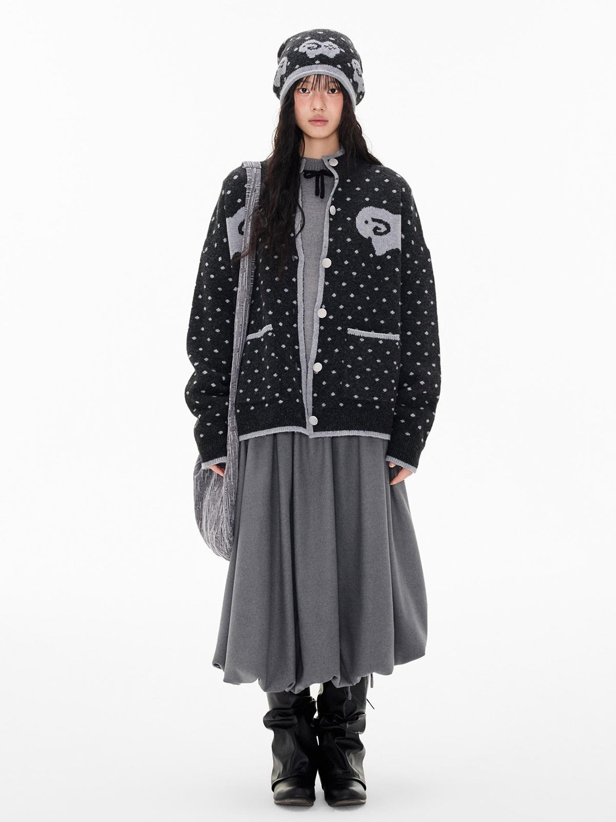 EZEK Fair Isle Polka Dot Jacquard Contrast Color Knit Women's Cardigans