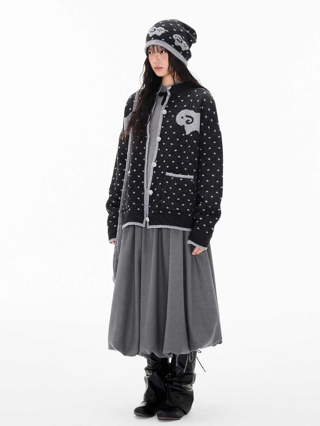 EZEK Fair Isle Polka Dot Jacquard Contrast Color Knit Women's Cardigans