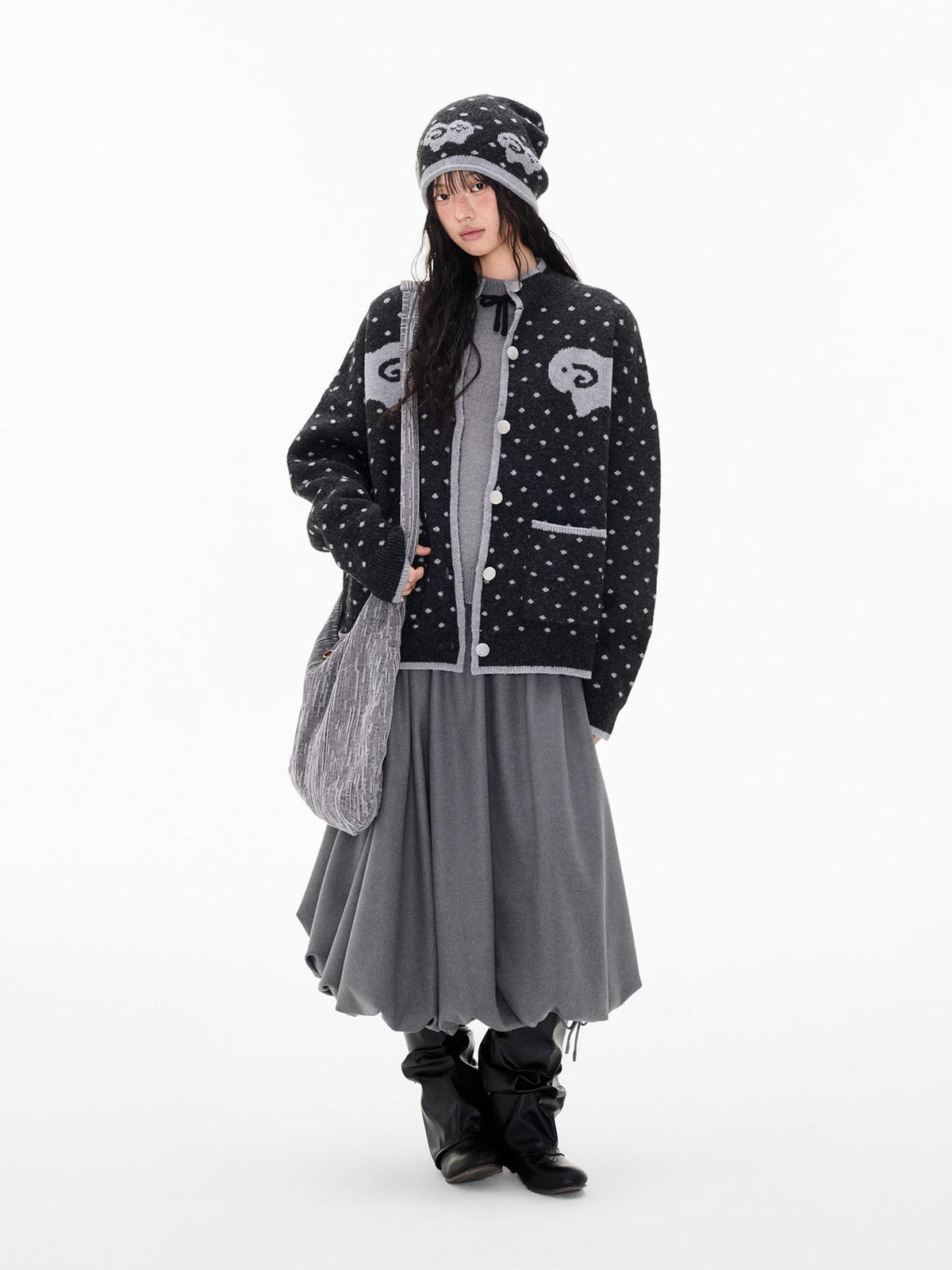 EZEK Fair Isle Polka Dot Jacquard Contrast Color Knit Women's Cardigans