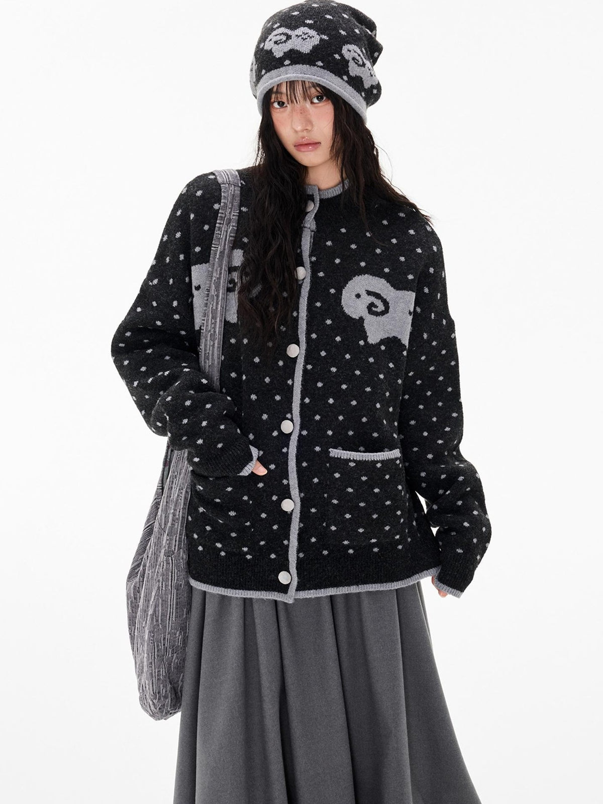 EZEK Fair Isle Polka Dot Jacquard Contrast Color Knit Women's Cardigans