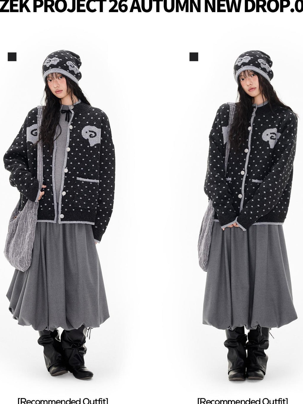 EZEK Fair Isle Polka Dot Jacquard Contrast Color Knit Women's Cardigans