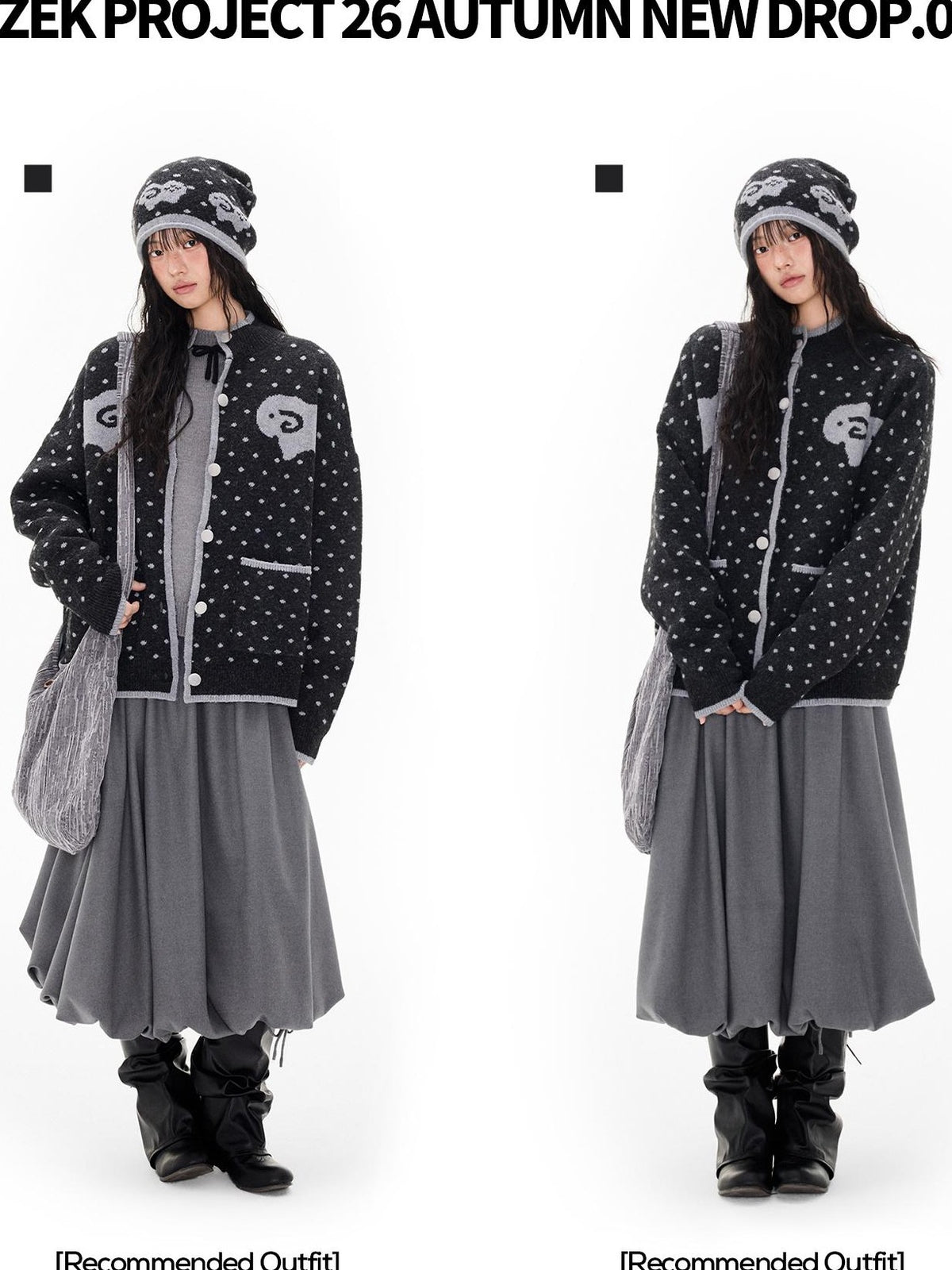 EZEK Fair Isle Polka Dot Jacquard Contrast Color Knit Women's Cardigans