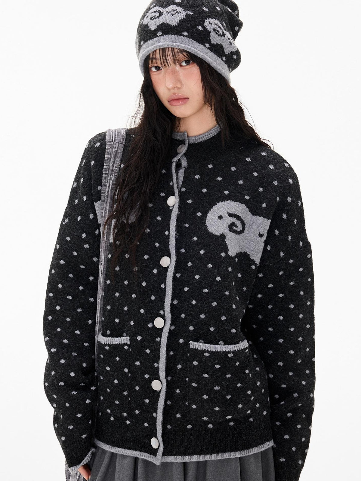 EZEK Fair Isle Polka Dot Jacquard Contrast Color Knit Women's Cardigans
