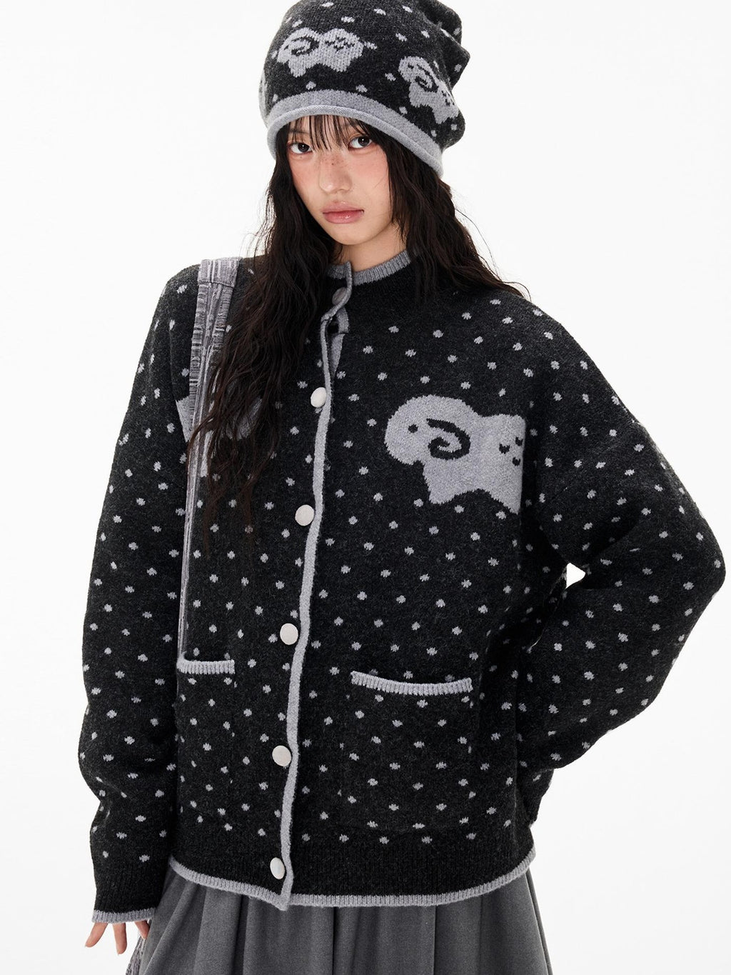 EZEK Fair Isle Polka Dot Jacquard Contrast Color Knit Women's Cardigans