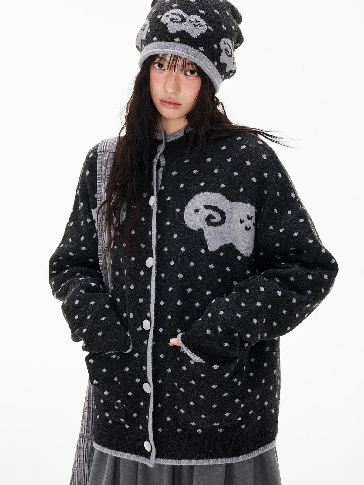 EZEK Fair Isle Polka Dot Jacquard Contrast Color Knit Women's Cardigans