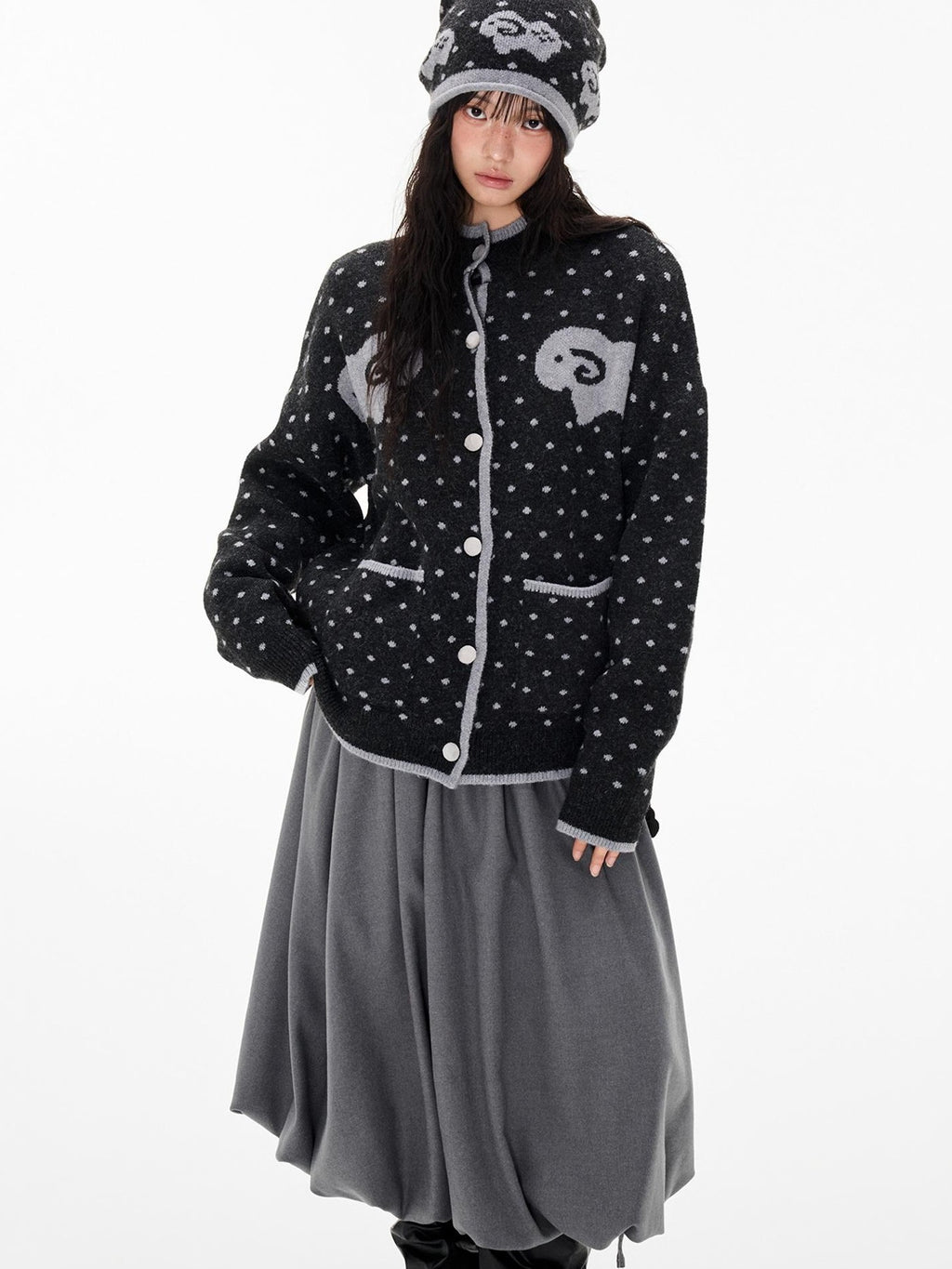 EZEK Fair Isle Polka Dot Jacquard Contrast Color Knit Women's Cardigans