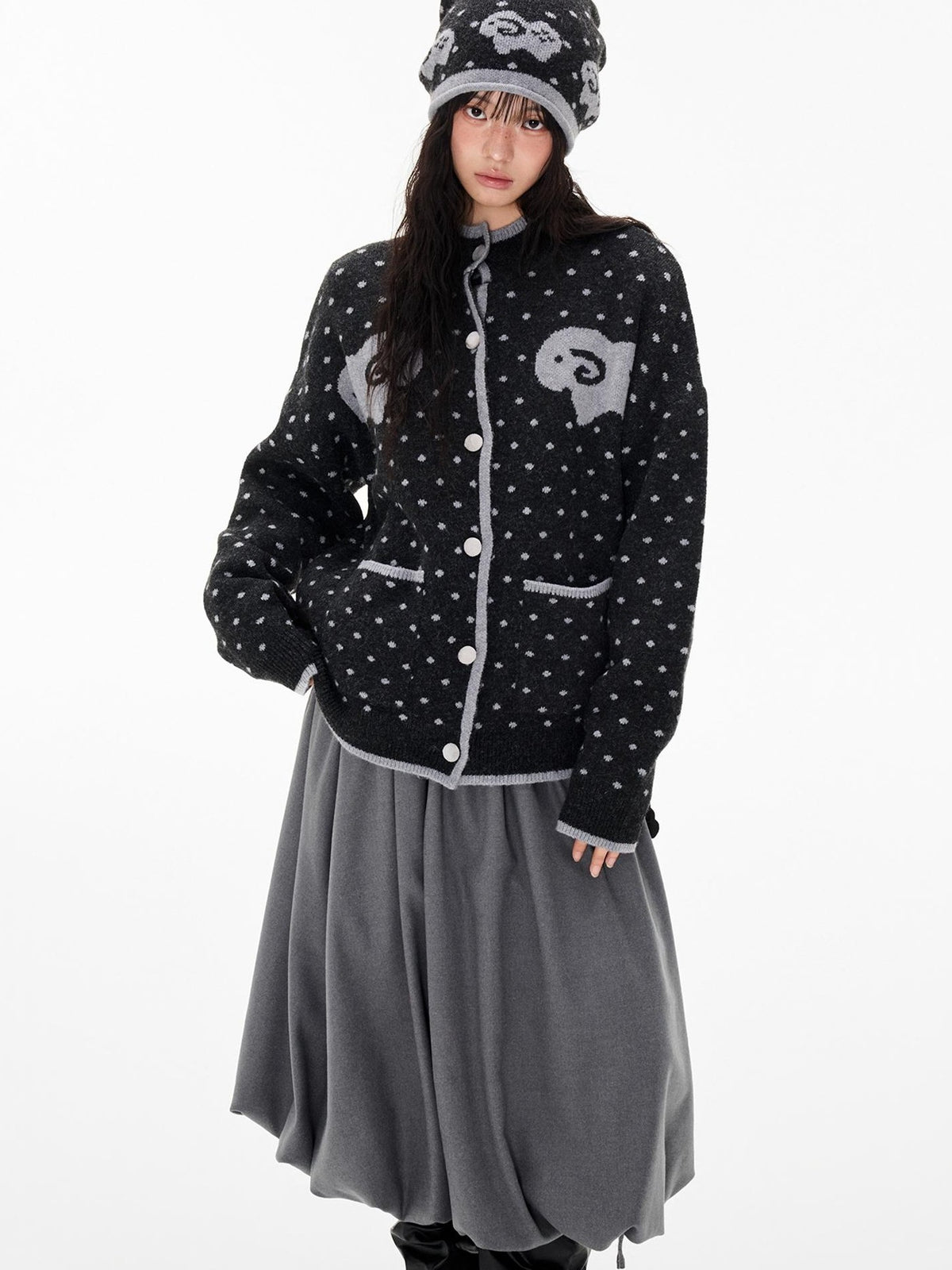 EZEK Fair Isle Polka Dot Jacquard Contrast Color Knit Women's Cardigans