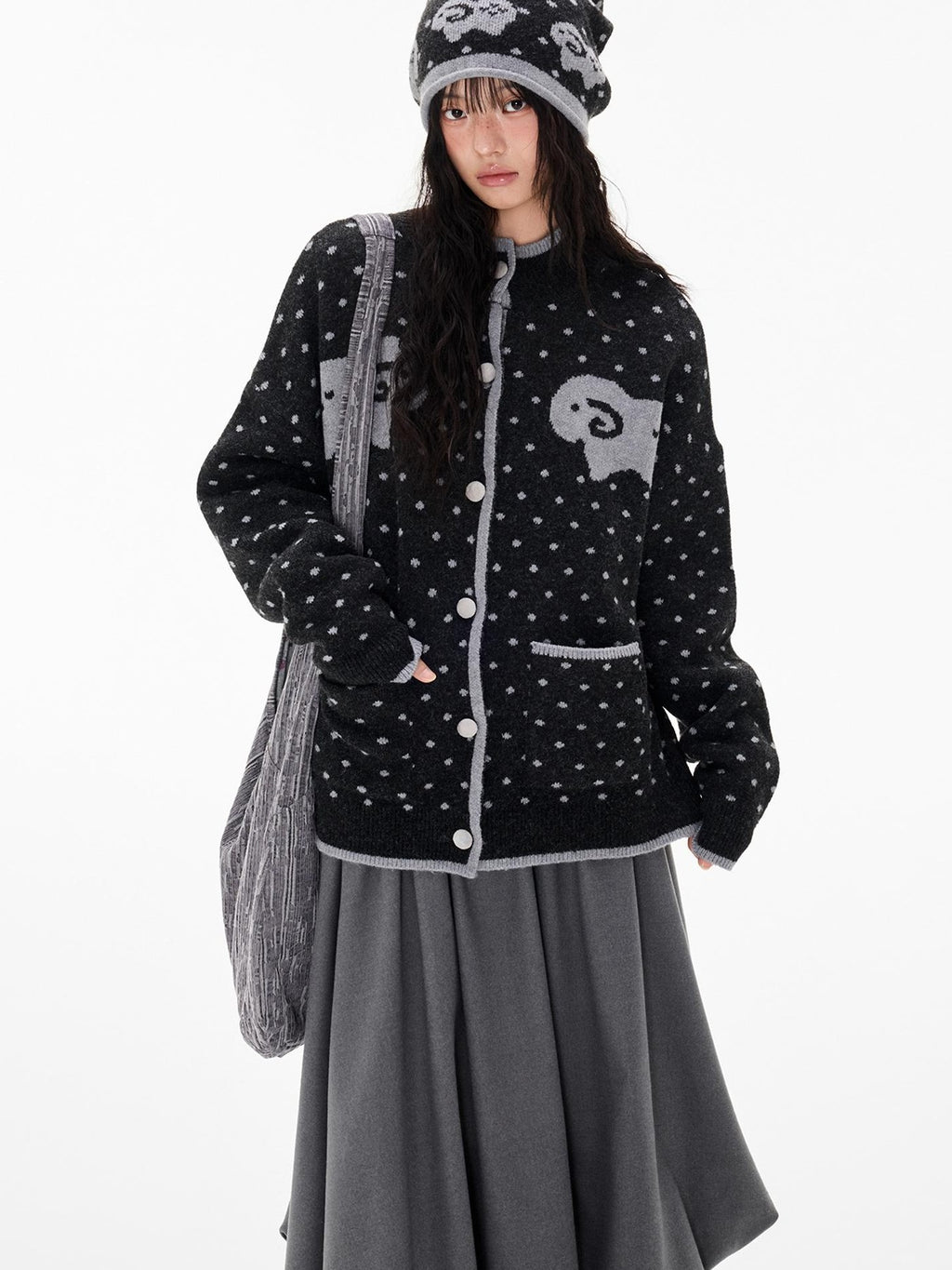 EZEK Fair Isle Polka Dot Jacquard Contrast Color Knit Women's Cardigans