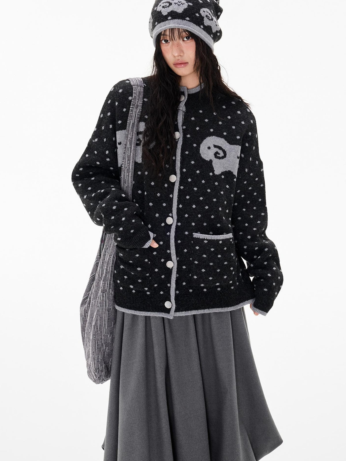 EZEK Fair Isle Polka Dot Jacquard Contrast Color Knit Women's Cardigans