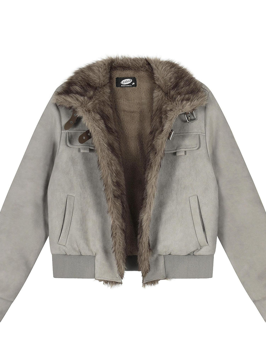 EZEK Faux Fur Patchwork Stand Collar Zipper Women's Fleece Lined Moto Jackets