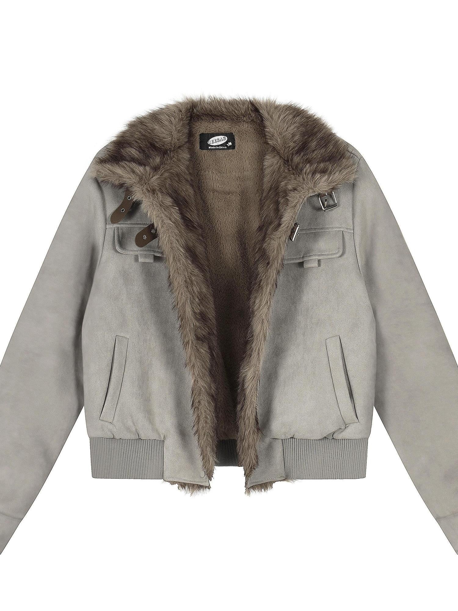 EZEK Faux Fur Patchwork Stand Collar Zipper Women's Fleece Lined Moto Jackets