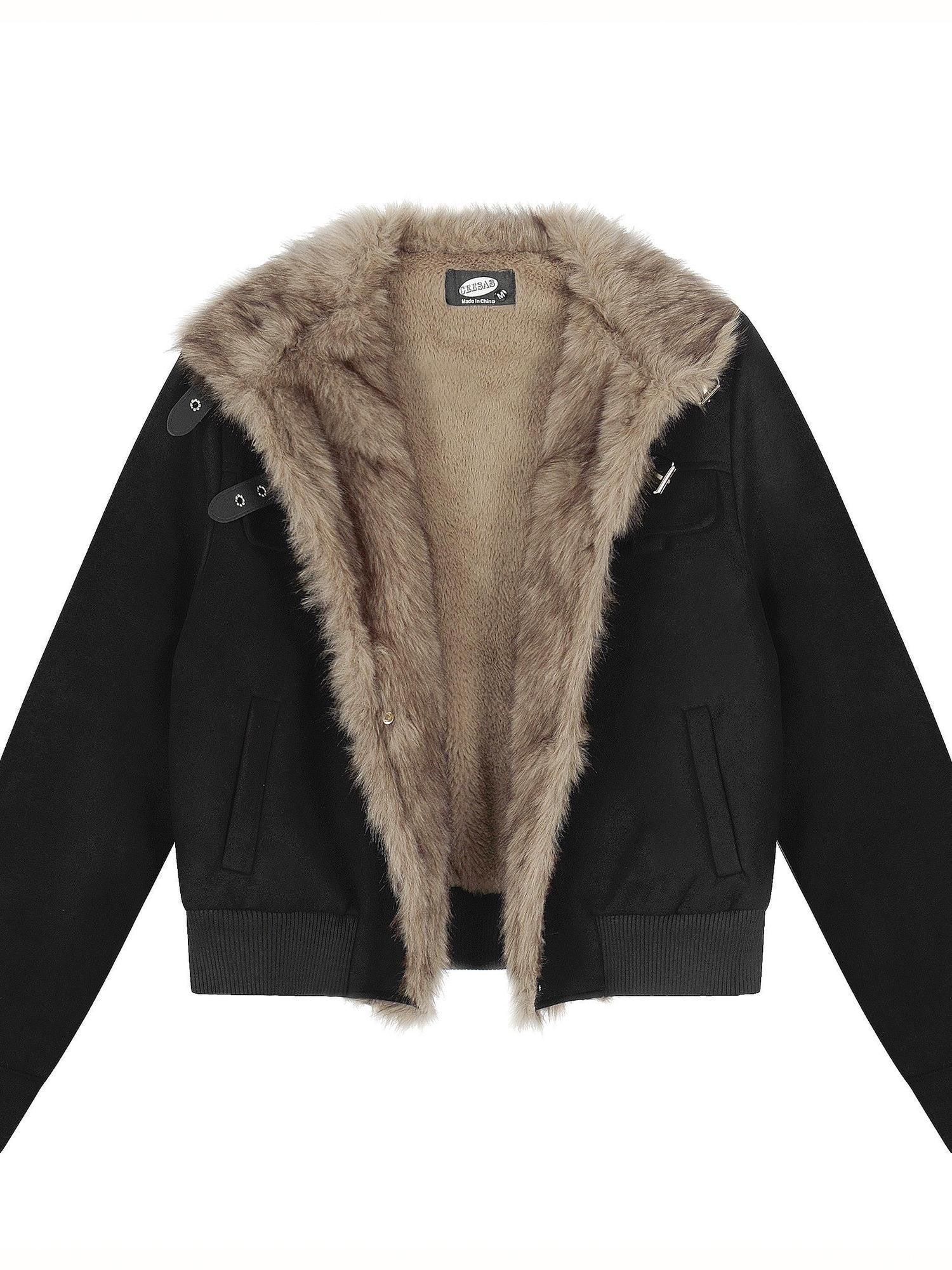 EZEK Faux Fur Patchwork Stand Collar Zipper Women's Fleece Lined Moto Jackets