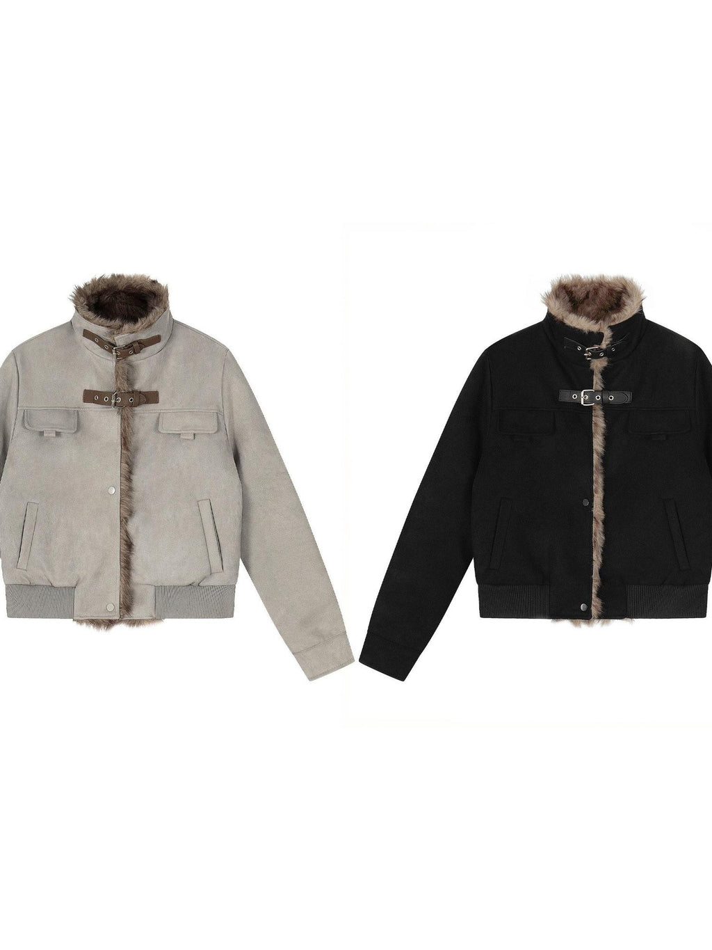 EZEK Faux Fur Patchwork Stand Collar Zipper Women's Fleece Lined Moto Jackets