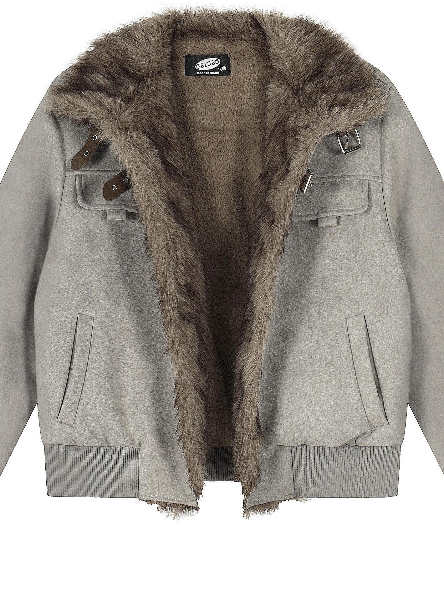 EZEK Faux Fur Patchwork Stand Collar Zipper Women's Fleece Lined Moto Jackets