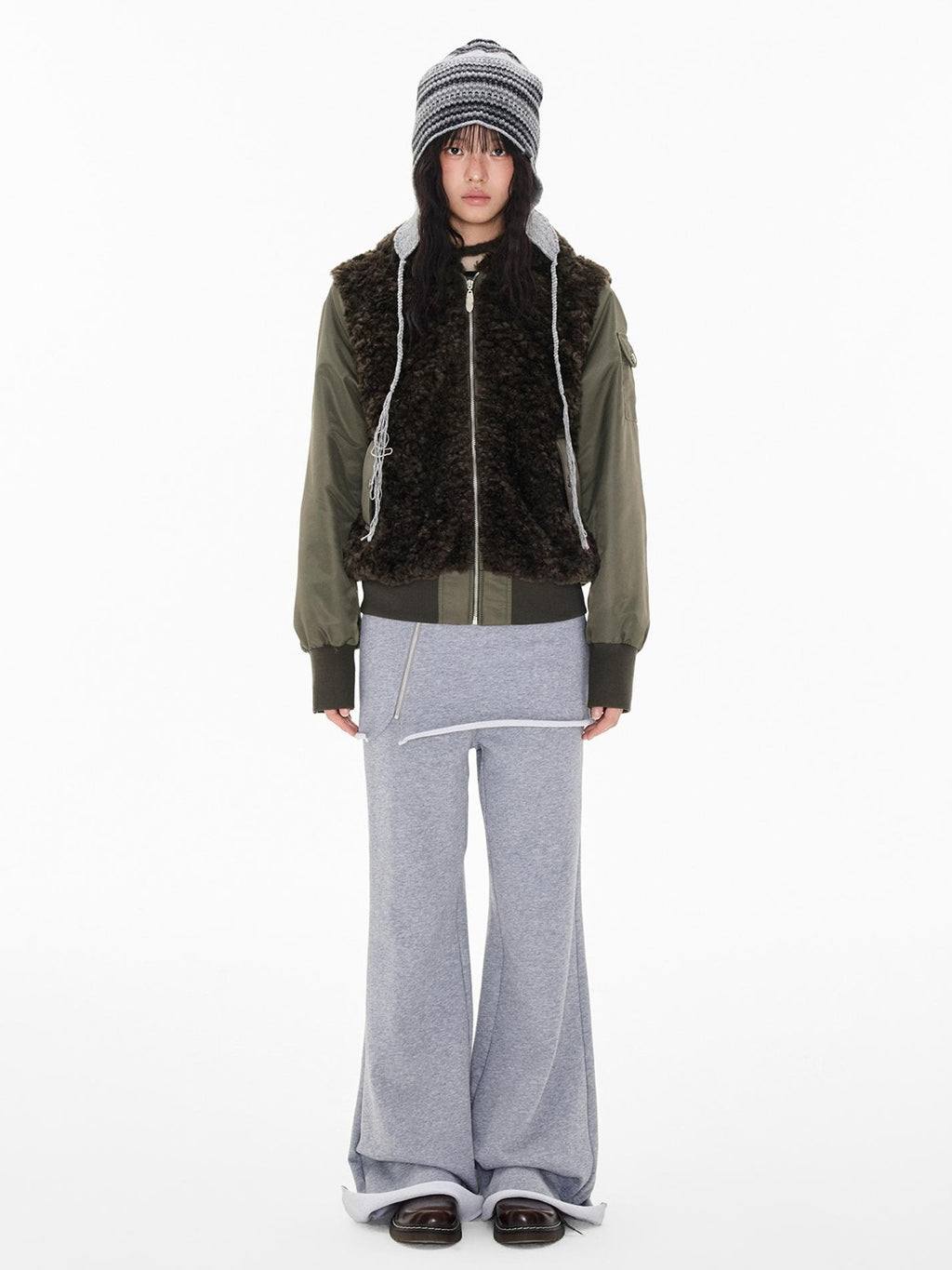 EZEK Faux Fur Spliced Two Piece Look Zip Up Loose Warm Women's Fleece Jackets