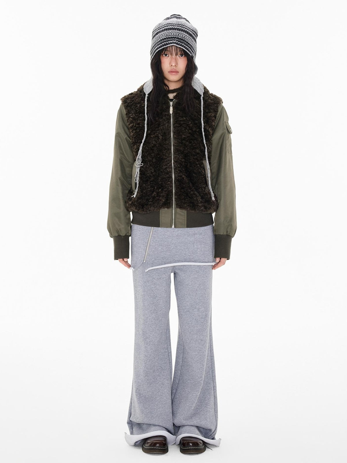 EZEK Faux Fur Spliced Two Piece Look Zip Up Loose Warm Women's Fleece Jackets