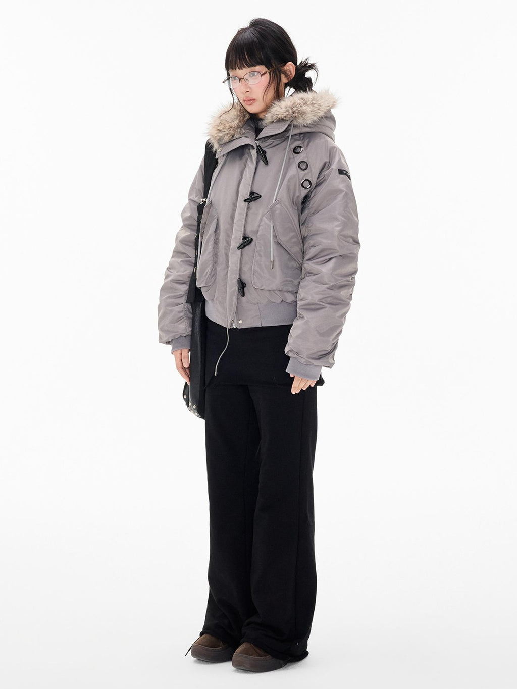 EZEK Faux Fur Trim Hooded Cropped 90 White Duck Down Women's Nylon Down Jackets