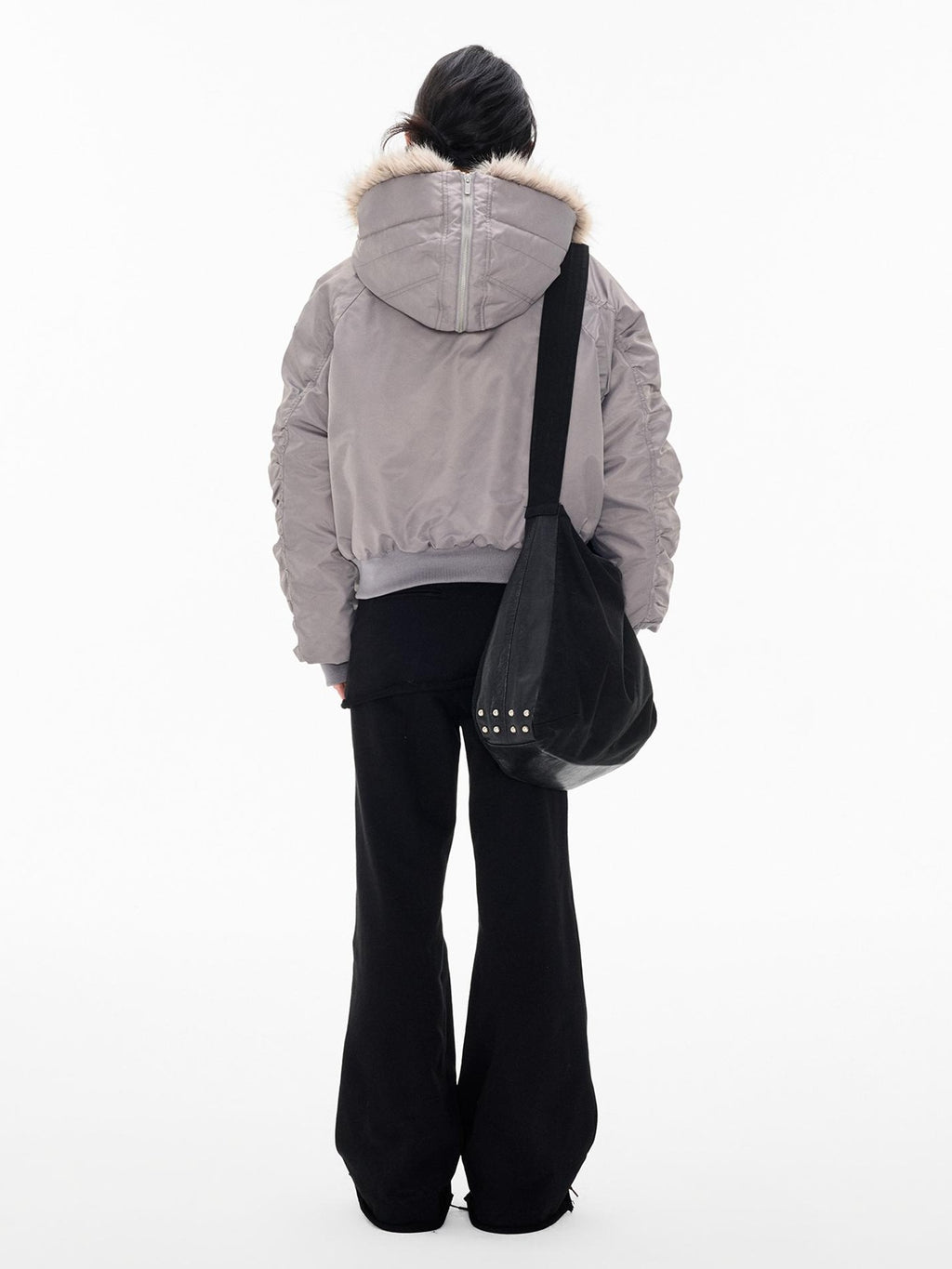 EZEK Faux Fur Trim Hooded Cropped 90 White Duck Down Women's Nylon Down Jackets