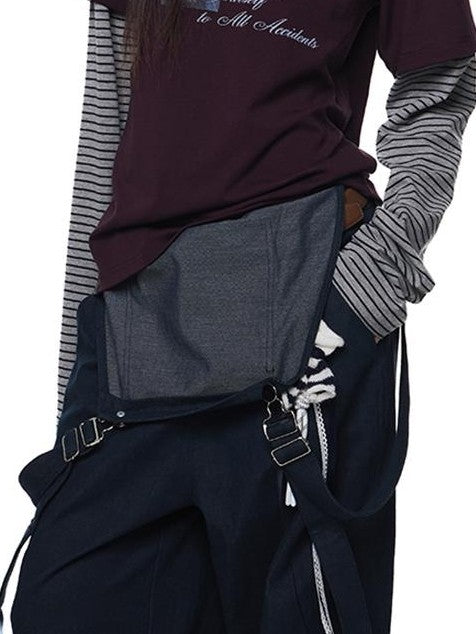 EZEK Faux Layered Graphic Print Striped Women's Cotton Long Sleeve T-shirts