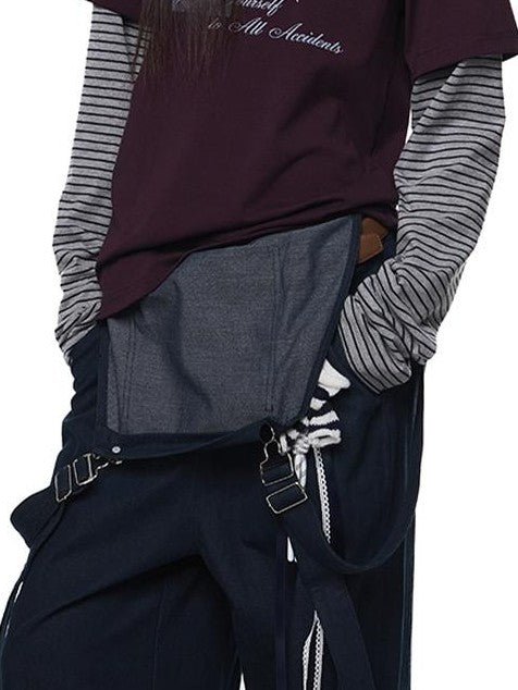 EZEK Faux Layered Graphic Print Striped Women's Cotton Long Sleeve T-shirts