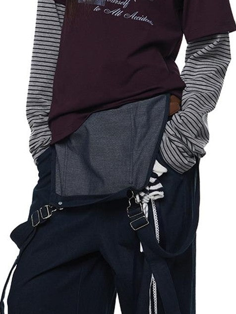 EZEK Faux Layered Graphic Print Striped Women's Cotton Long Sleeve T-shirts