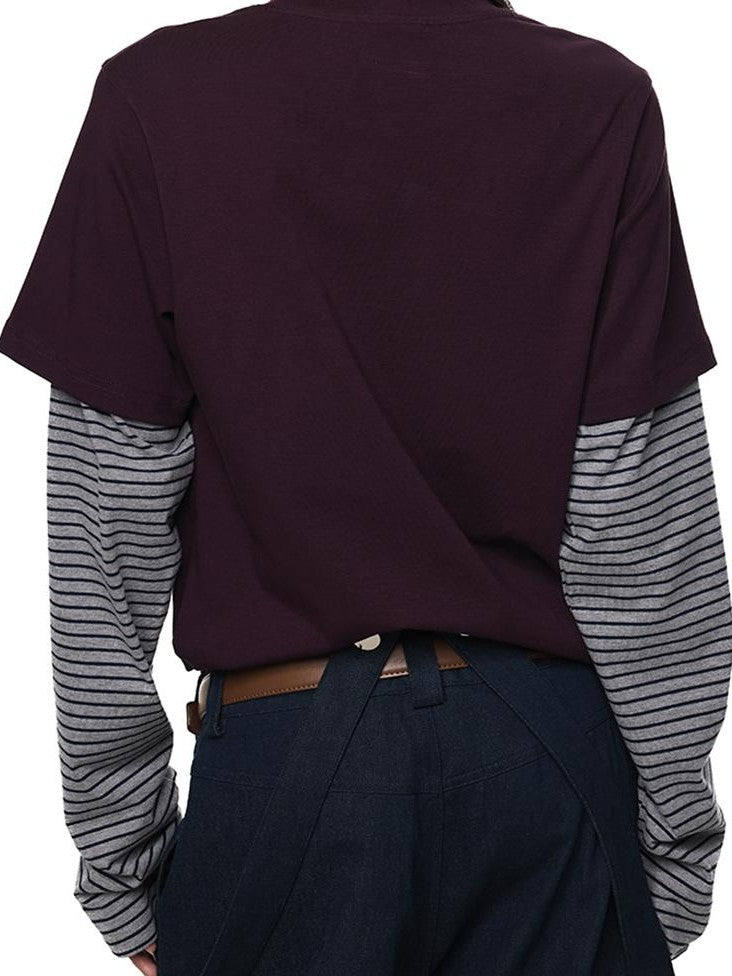 EZEK Faux Layered Graphic Print Striped Women's Cotton Long Sleeve T-shirts