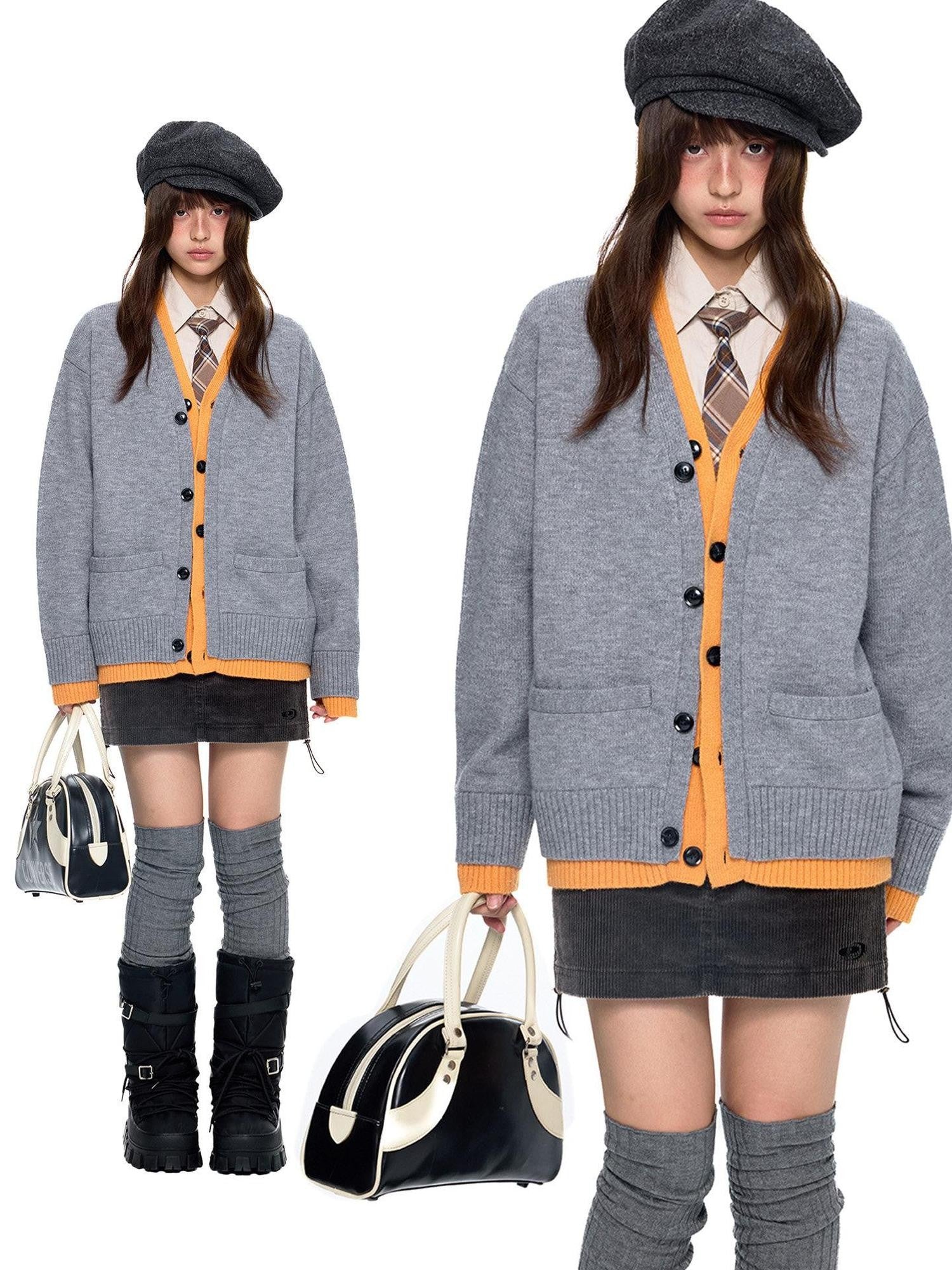 EZEK Faux Two Piece Colorblock Knit V-neck Button Women's Acrylic Blend Cardigans