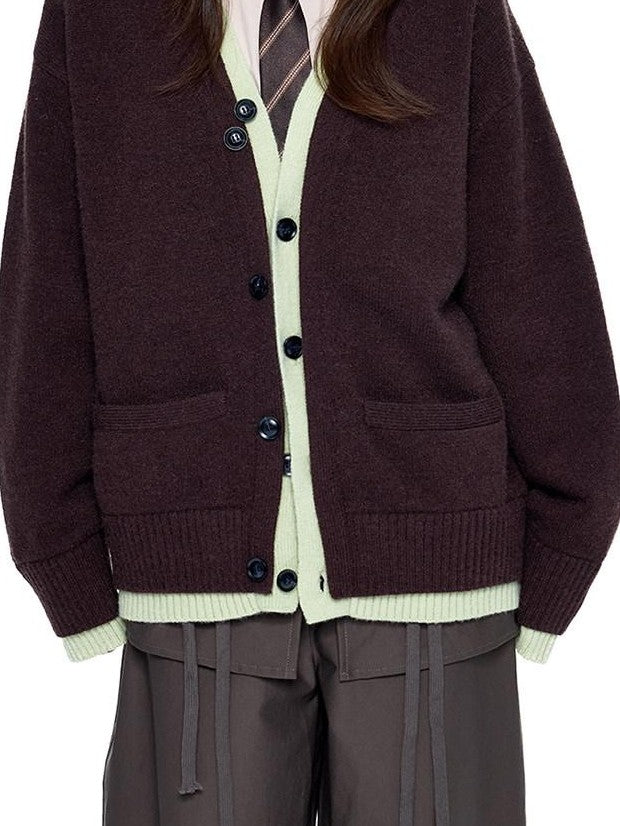 EZEK Faux Two Piece Colorblock Knit V-neck Button Women's Acrylic Blend Cardigans
