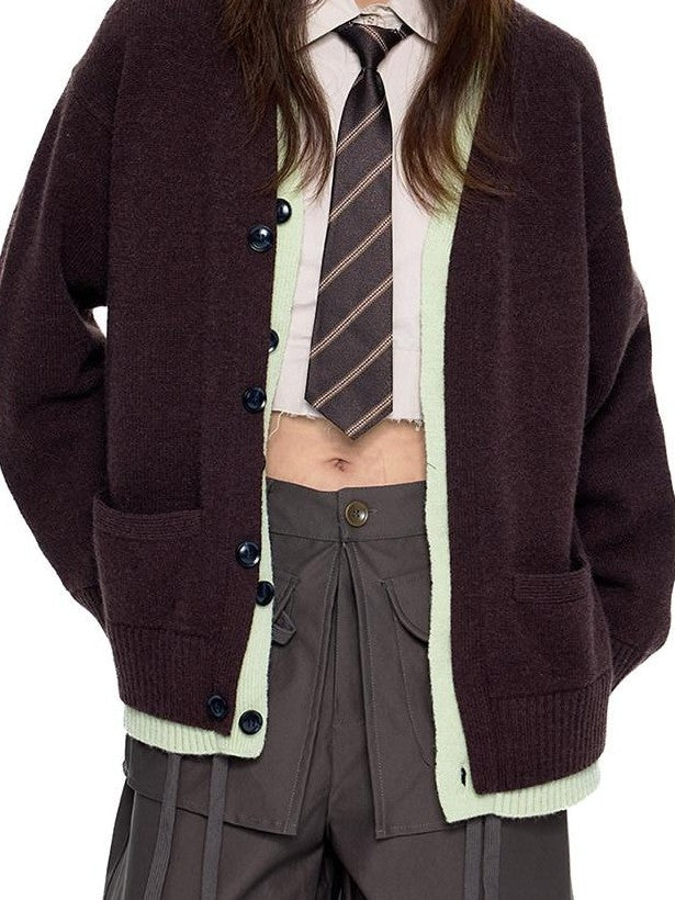 EZEK Faux Two Piece Colorblock Knit V-neck Button Women's Acrylic Blend Cardigans