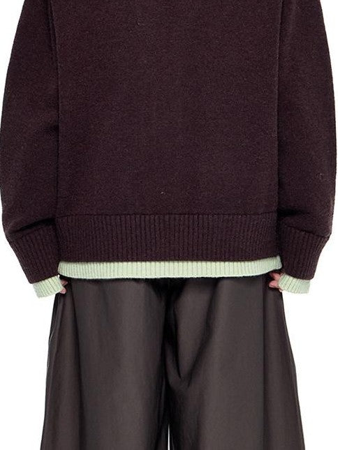EZEK Faux Two Piece Colorblock Knit V-neck Button Women's Acrylic Blend Cardigans