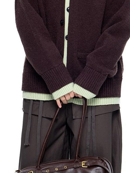 EZEK Faux Two Piece Colorblock Knit V-neck Button Women's Acrylic Blend Cardigans