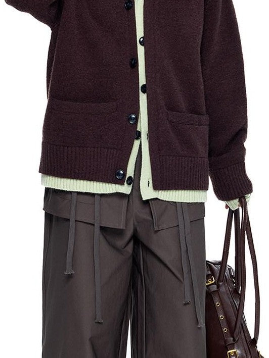 EZEK Faux Two Piece Colorblock Knit V-neck Button Women's Acrylic Blend Cardigans