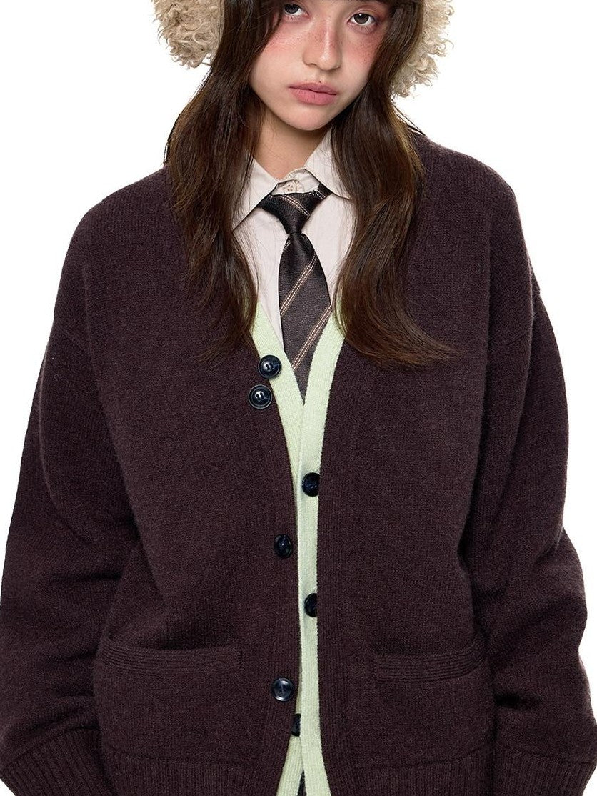 EZEK Faux Two Piece Colorblock Knit V-neck Button Women's Acrylic Blend Cardigans