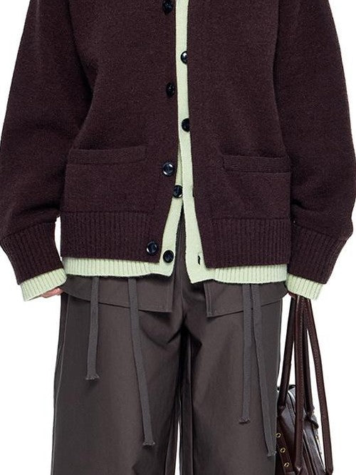 EZEK Faux Two Piece Colorblock Knit V-neck Button Women's Acrylic Blend Cardigans