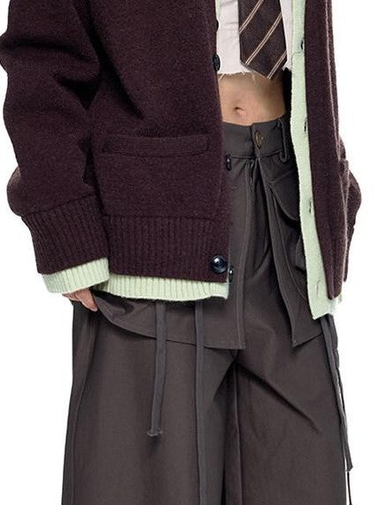 EZEK Faux Two Piece Colorblock Knit V-neck Button Women's Acrylic Blend Cardigans