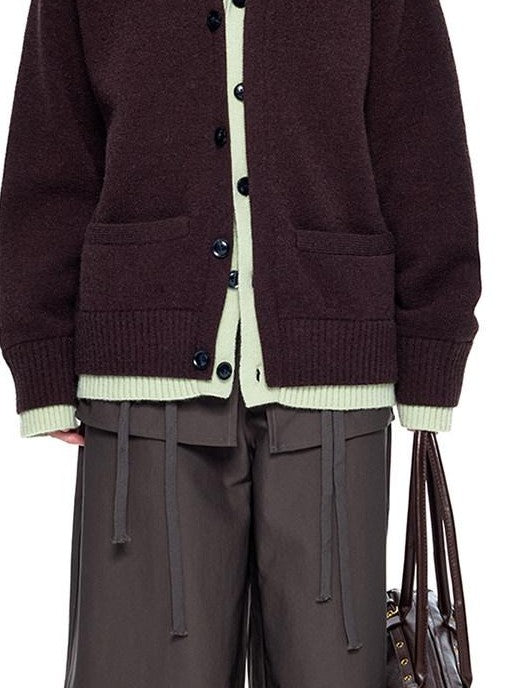 EZEK Faux Two Piece Colorblock Knit V-neck Button Women's Acrylic Blend Cardigans
