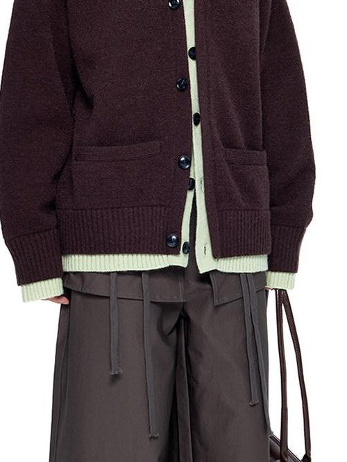EZEK Faux Two Piece Colorblock Knit V-neck Button Women's Acrylic Blend Cardigans