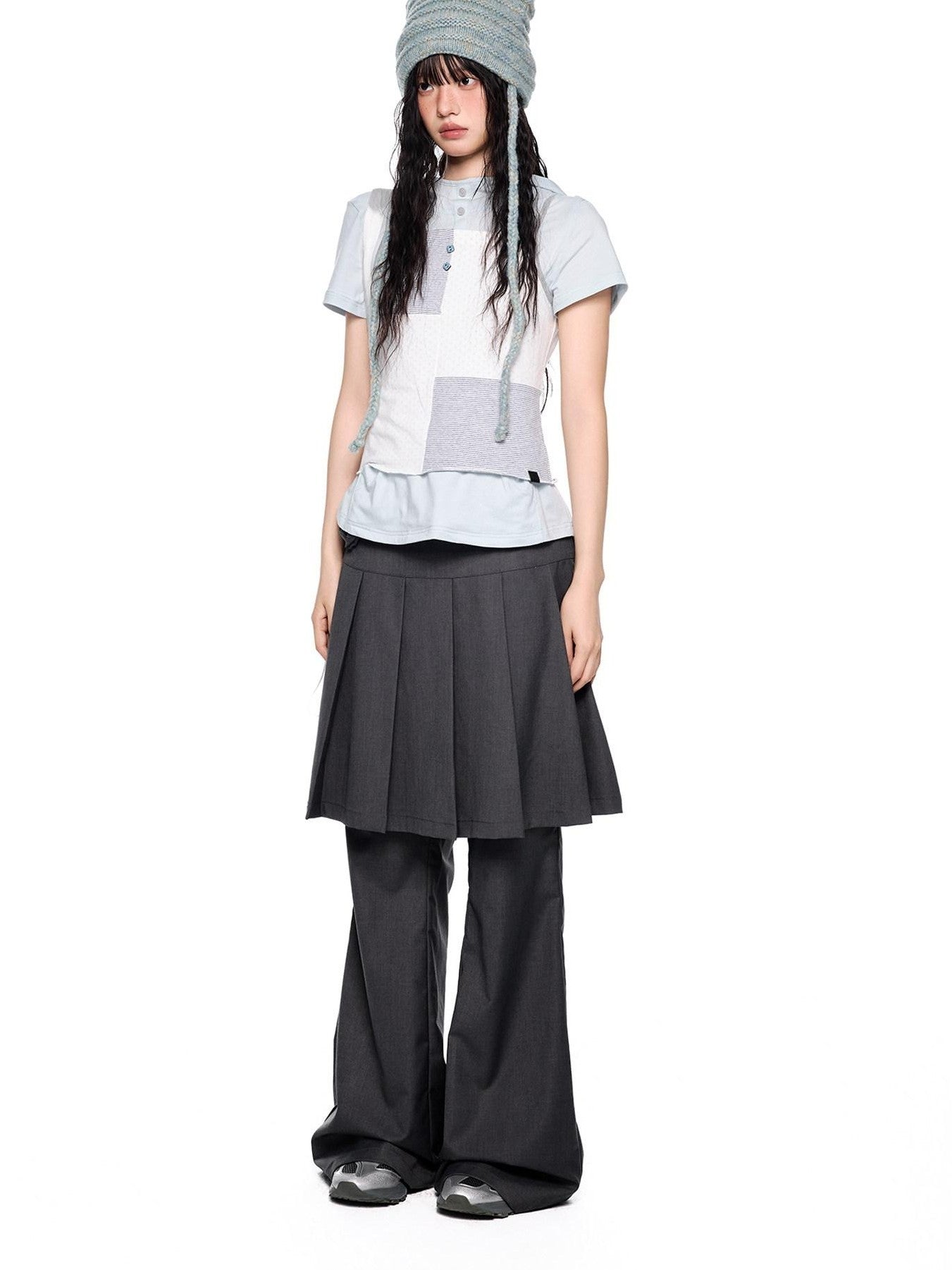EZEK Faux Two Piece Pleated Micro Flare Pocket Vintage Women's Skorts